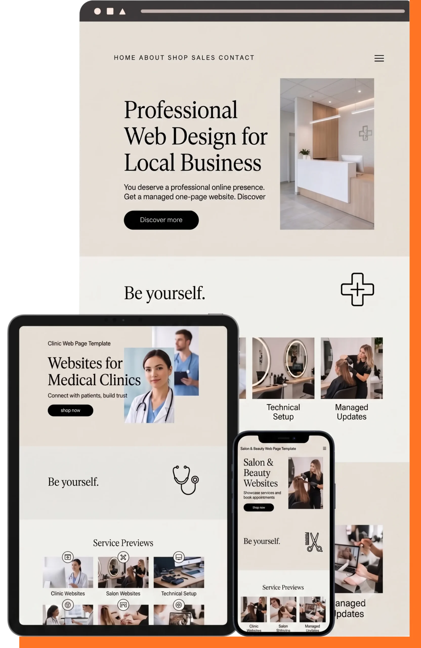 Professional one-page business website design for clinics, salons, and local businesses in India.
