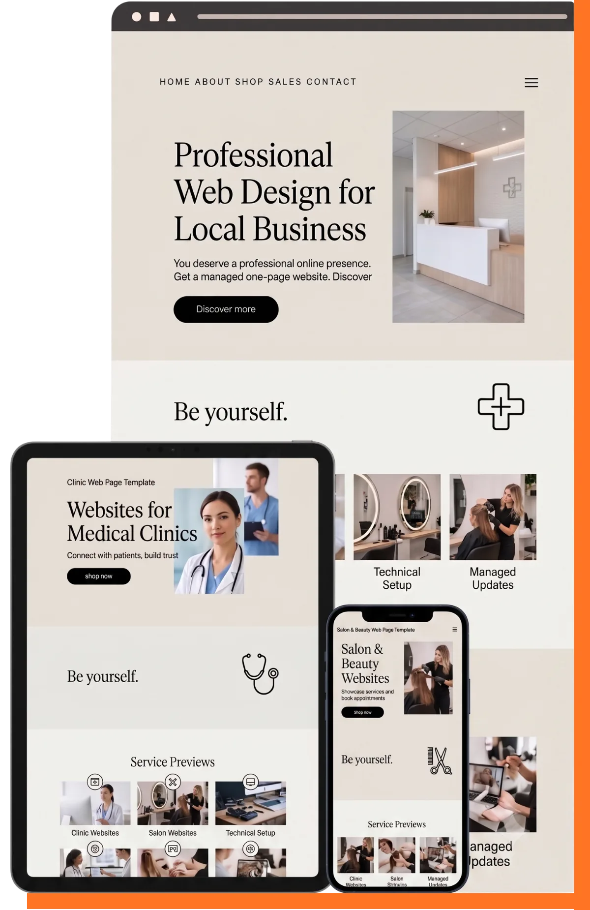Professional one-page business website design for clinics, salons, and local businesses in India.